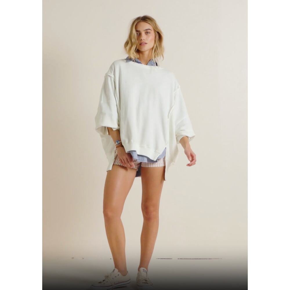 FREE PEOPLE NWT We The Free Camden Sweatshirt White Cream Boatneck Small - Picture 7 of 9